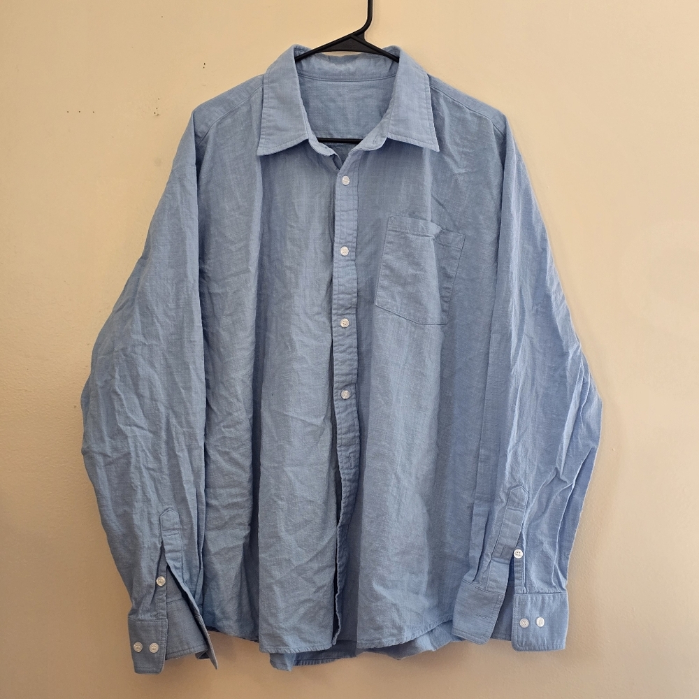 Men's 3X Light Blue Linen Button-Up Shirt